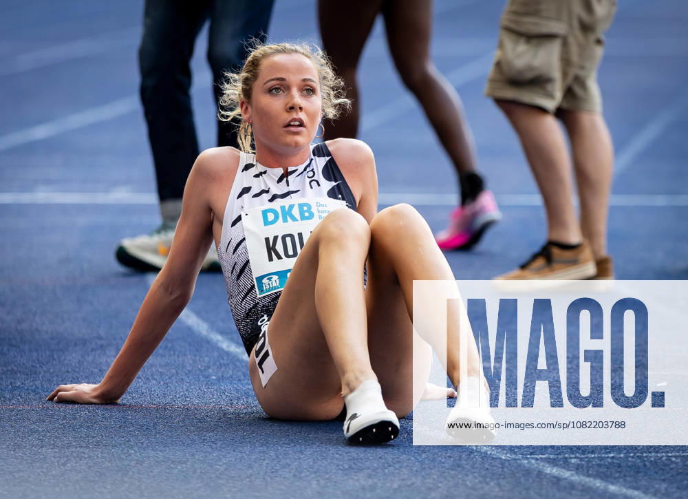 ISTAF 2026 Berlin, August 30, 2026: An exhausted Smilla KOLBE (GER, Germany) sits on the blue track at the ISTAF Berlin event on August 30, 2026, at the Olympic Stadium in Berlin, Germany, after her 800-meter race.