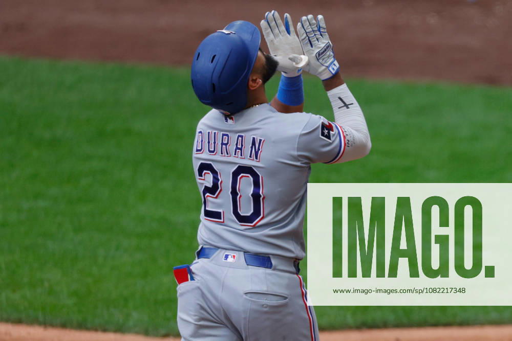 Texas Rangers second baseman EZEQUIEL DURAN (20) celebrates a home run during the third inning in a baseball game, Sunday, Aug. 30, 2026, in Milwaukee, Wisconsin. Milwaukee USA - ZUMAa325 20260830_zsa_a325_001