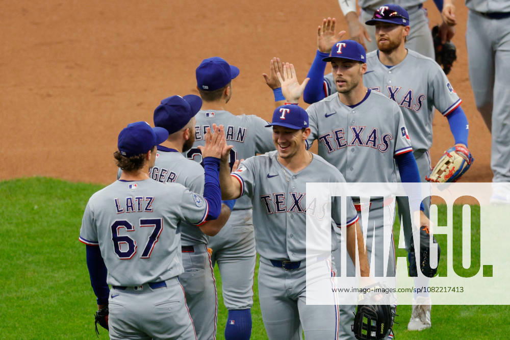 Texas Rangers pitcher JACOB LATZ (67) celebrates a Rangers win with teammates in a baseball game, Sunday, Aug. 30, 2026, in Milwaukee, Wisconsin. Milwaukee USA - ZUMAa325 20260830_zsa_a325_015