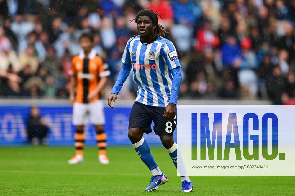 Coventry City v Hull City, Premier League Coventry City midfielder Caleb Yirenkyi (8) during the Premier League match between Coventry City and Hull City at the Coventry Building Society Arena, Coventry, UK on 29 August 2026. Coventry Coventry Building Society Arena West Midlands UK Editorial use only DataCo restrictions apply See www.football-dataco.com ,