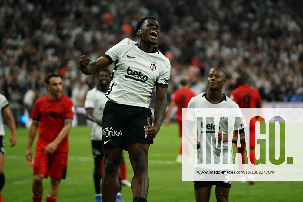 Ernest Poku (L) of Besiktas celebrates after scoring his team s sixth goal during the Turkish Super League 2026 27 match between Besiktas vs Corum at Besiktas Park in Istanbul, Turkey, on August 31, 2026. Turkish Super League 2026 27 - Besiktas Vs Corum - ZUMAu194 20260831_zip_u194_030