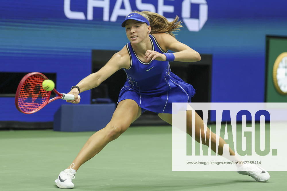US Open tennis tournament - Day 3 Alina Korneeva of Russia in action against Madison Keys of the US during the Womens Singles round one of the US Open Tennis Championships at the USTA Billie Jean King National Tennis Center in Flushing Meadows, New York, USA, 01 September 2026. The 2026 US Open tournament runs from 23 August through 13 September. FLUSHING MEADOWS NEW YORK United States