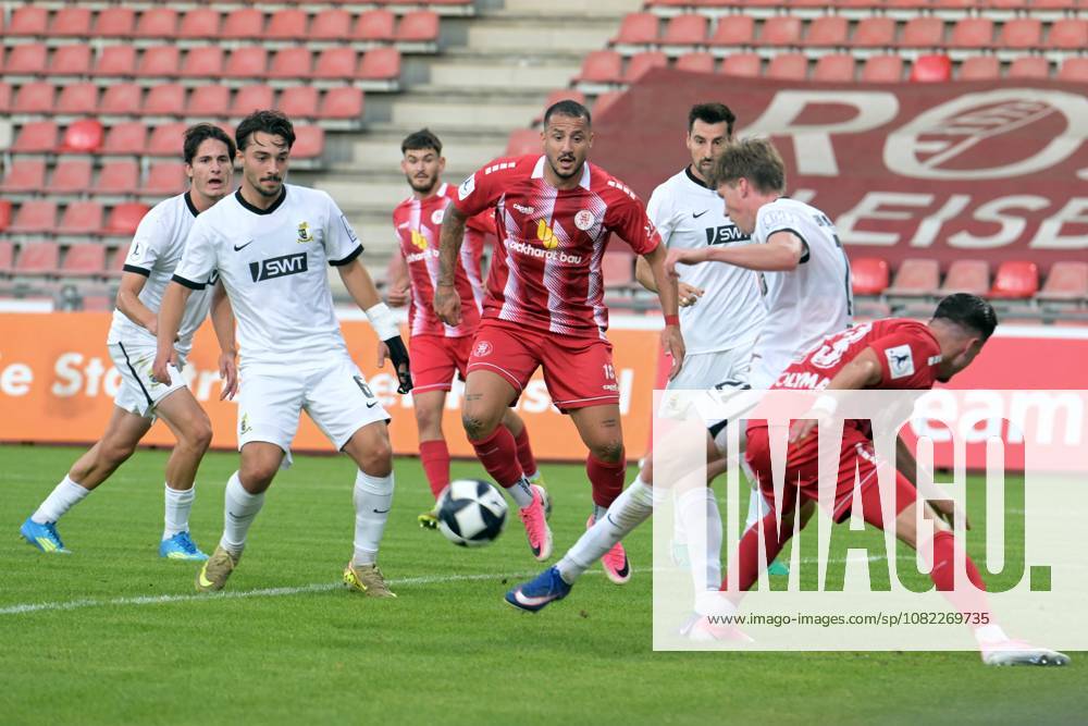 Battle for the ball between Elia Dittrich (SV Eintracht Trier 21, 2nd from right), Leon Damer (KSV Hessen Kassel 13, right), Oemer Kenan Yavuz (SV Eintracht Trier 6, left), and Sercan Sararer (KSV Hessen Kassel 10, center), GER, KSV Hessen Kassel vs. SV Eintracht Trier, Soccer, Regionalliga Southwest, 2026–2027 Season, Matchday 3, September 1, 2026, GER, Soccer, Regionalliga Southwest KSV Hessen Kassel vs. SV Eintracht Trier, September 1, 2026, Kassel