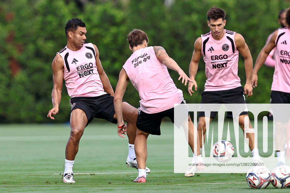FORT LAUDERDALE, FL - SEPTEMBER 2: Casemiro (5) and Facundo Mura (4) of Inter Miami CF are seen during an Inter Miami Training Session at Florida Blue Training Center on September 2, 2026 in Fort Lauderdale, Florida. (Photo by Chris Arjoon Icon Sportswire) SOCCER: SEP 2 Inter Miami CF Training Icon2609020000010
