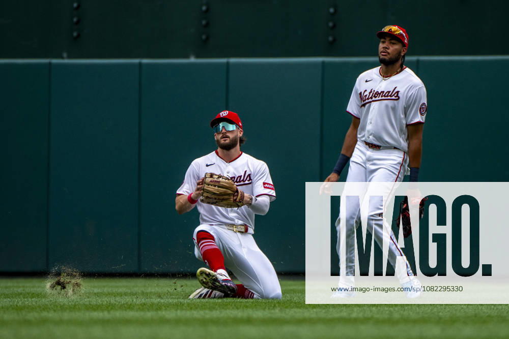 Washington Nationals center fielder Dylan Crews (3) catches a fly out from Atlanta Braves third baseman Austin Riley (27) in the top of the third inning during a game at Nationals Park in Washington, DC on Wednesday, September 2, 2026. WAP20260902412 BONNIExCASH