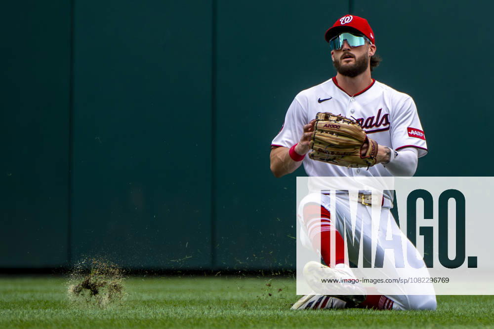 Washington Nationals center fielder Dylan Crews (3) catches a fly out from Atlanta Braves third baseman Austin Riley (27) in the top of the third inning during a game at Nationals Park in Washington, DC on Wednesday, September 2, 2026. WAP20260902418 BONNIExCASH