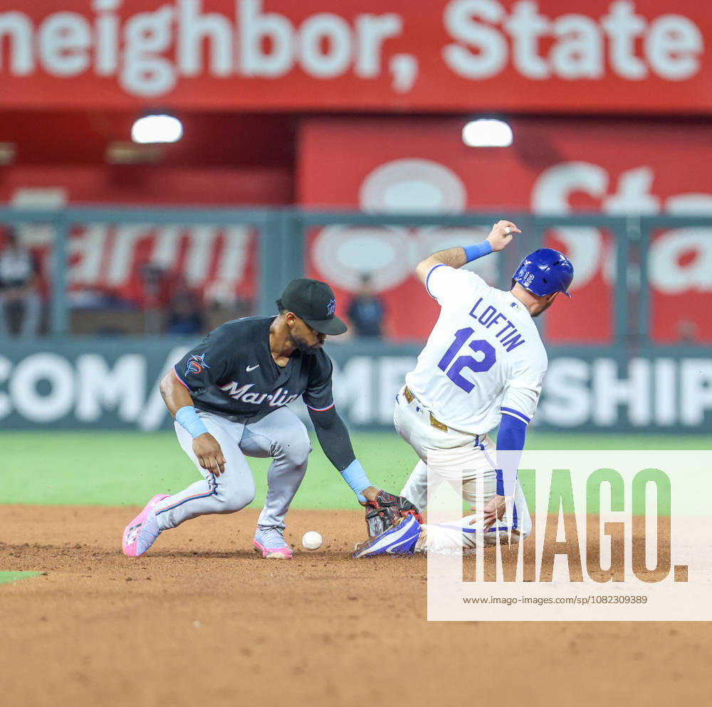 SEP 2, 2026: Kansas City Royals infielder Nick Loftin (12) steals a base in the 5th inning against the Miami Marlins s at Kauffman Stadium Kansas City, MO. CSM Kansas City United States - ZUMAc04_ 20260902_zma_c04_010