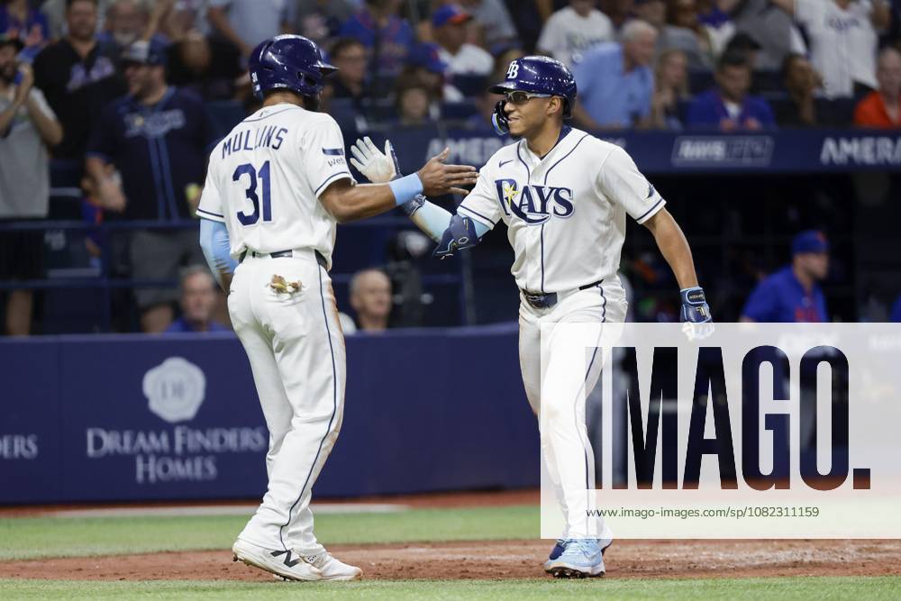 Tampa Bay Rays center fielder Cedric Mullins (31) congratulates second baseman Richie Palacios (1) after his homer allowing him to also score New York Mets during the fourth inning on Wednesday, Sept. 2, 2026 in St. Petersburg. St. Petersburg USA - ZUMAs70_ 0865701933st