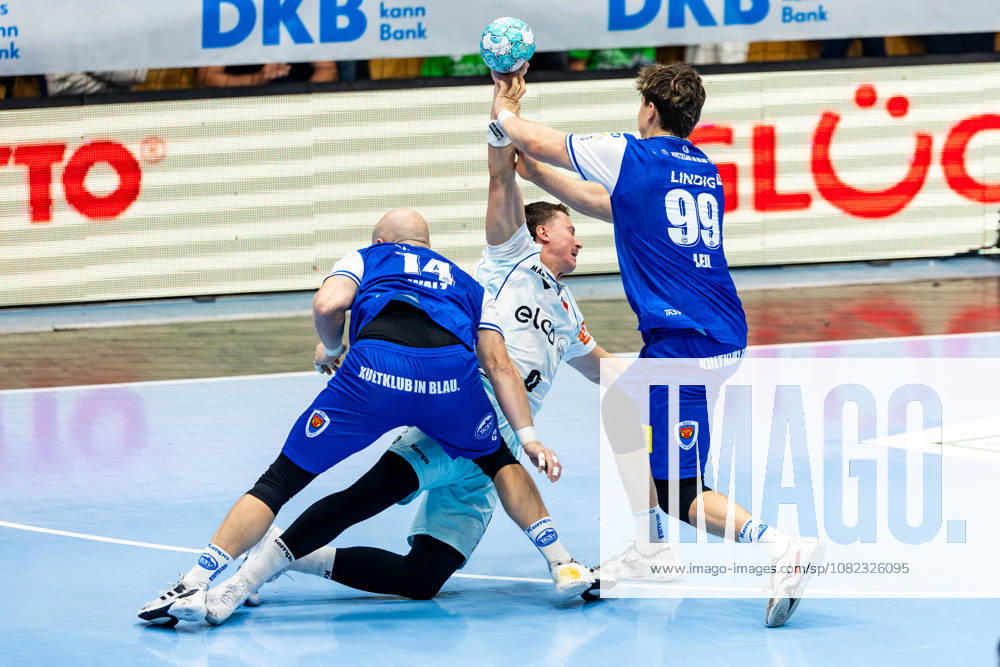 GER, Handball, Men, 2026–2027 Season, Opel Division 1, Matchday 2, ThSV Eisenach vs. HBW Balingen-Weilstetten, Magnus Grupe (HBW Balingen-Weilstetten), Matija Spikic (ThSV Eisenach), Peter Walz (ThSV Eisenach), 14, Tillman Leu, ThSV Eisenach, 99 99817 Eisenach, Werner Assmann, Halle am Sportpark, Thuringia, Germany