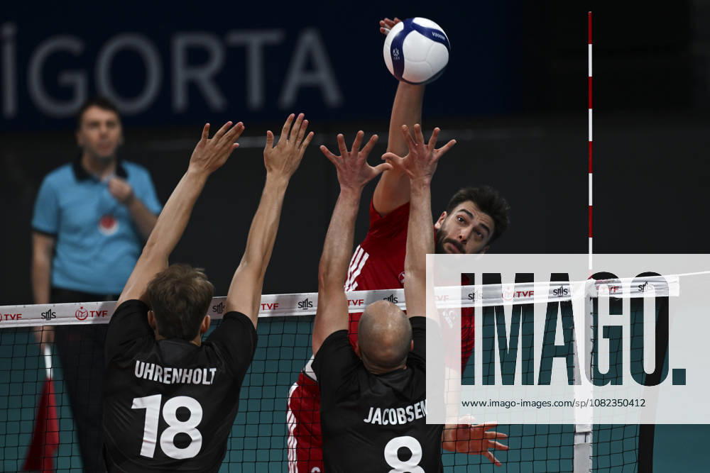 Turkiye v Denmark - CEV EuroVolley 2026 Men Friendly Match ANKARA, TURKIYE - SEPTEMBER 4: Simon Uhrenholt (L) and Axel Jacobsen (R) of Denmark in action during a friendly match ahead of the 2026 CEV Men s European Volleyball Championship between Turkiye and Denmark at Baskent Volleyball Hall in Ankara, Turkiye, on September 4, 2026. Ismail Kaplan Anadolu Ankara Turkey. Editorial use only. Please get in touch for any other usage.