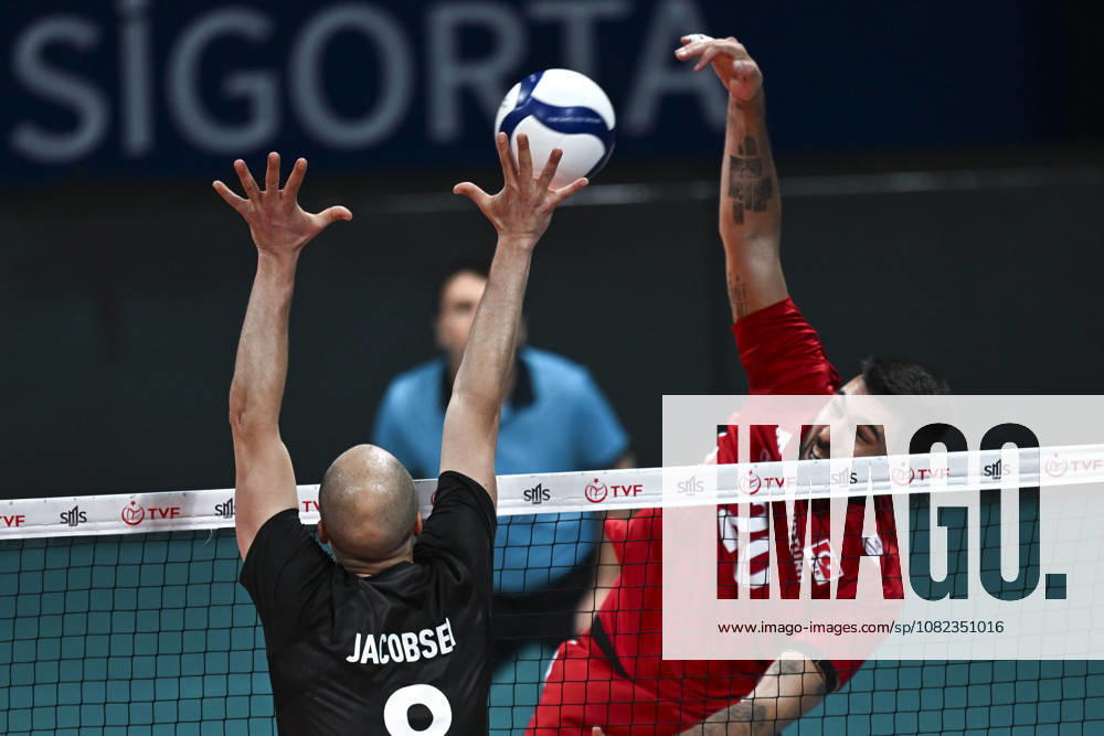 Turkiye v Denmark - CEV EuroVolley 2026 Men Friendly Match ANKARA, TURKIYE - SEPTEMBER 4: Axel Jacobsen (L) of Denmark in action during a friendly match ahead of the 2026 CEV Men s European Volleyball Championship between Turkiye and Denmark at Baskent Volleyball Hall in Ankara, Turkiye, on September 4, 2026. Ismail Kaplan Anadolu Ankara Turkey. Editorial use only. Please get in touch for any other usage.
