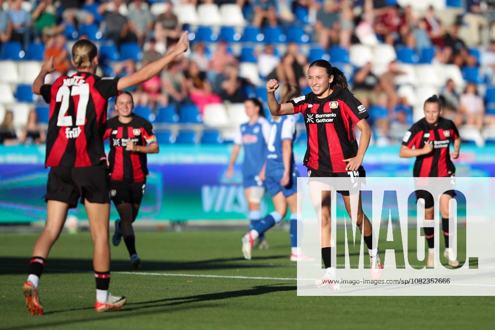 Loreen Bender (Bayer 04 Leverkusen, 19) celebrates with Marlene Mueller (Bayer 04 Leverkusen, 27), GER, TSG 1899 Hoffenheim vs. Bayer 04 Leverkusen, Soccer, Google Pixel Women’s Bundesliga, Matchday 3, 2026–2027, April 9, 2026, DFL regulations prohibit any use of photographs as image sequences and or quasi-video, GER, TSG 1899 Hoffenheim vs. Bayer 04 Leverkusen, Soccer, Google Pixel Women’s Bundesliga, Matchday 3, 2026–2027, September 4, 2026, Hoffenheim