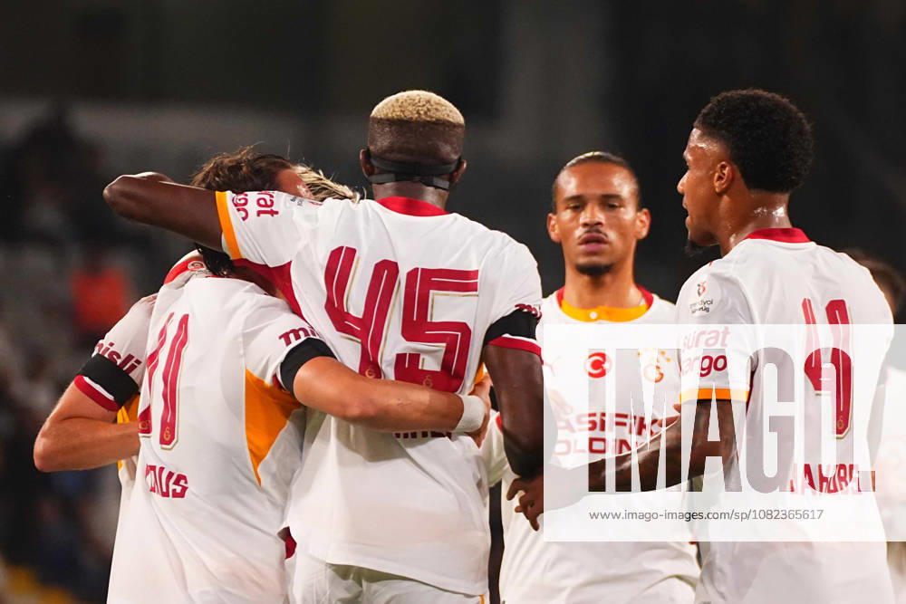 Victor Osimhen of Galatasaray SK celebrates after scoring the first goal of his team with teammates during the Turkish Super League 2026 27 match between Baseaksehir FK and Galatasaray SK at Basaksehir Fatih Terim Stadium, 2026 in Istanbul, Turkey. Istanbul Basaksehir Turkey