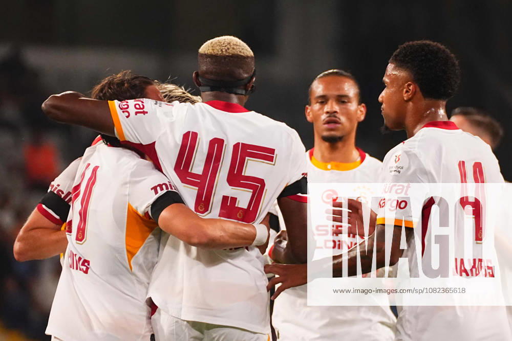 Victor Osimhen of Galatasaray SK celebrates after scoring the first goal of his team with teammates during the Turkish Super League 2026 27 match between Baseaksehir FK and Galatasaray SK at Basaksehir Fatih Terim Stadium, 2026 in Istanbul, Turkey. Istanbul Basaksehir Turkey