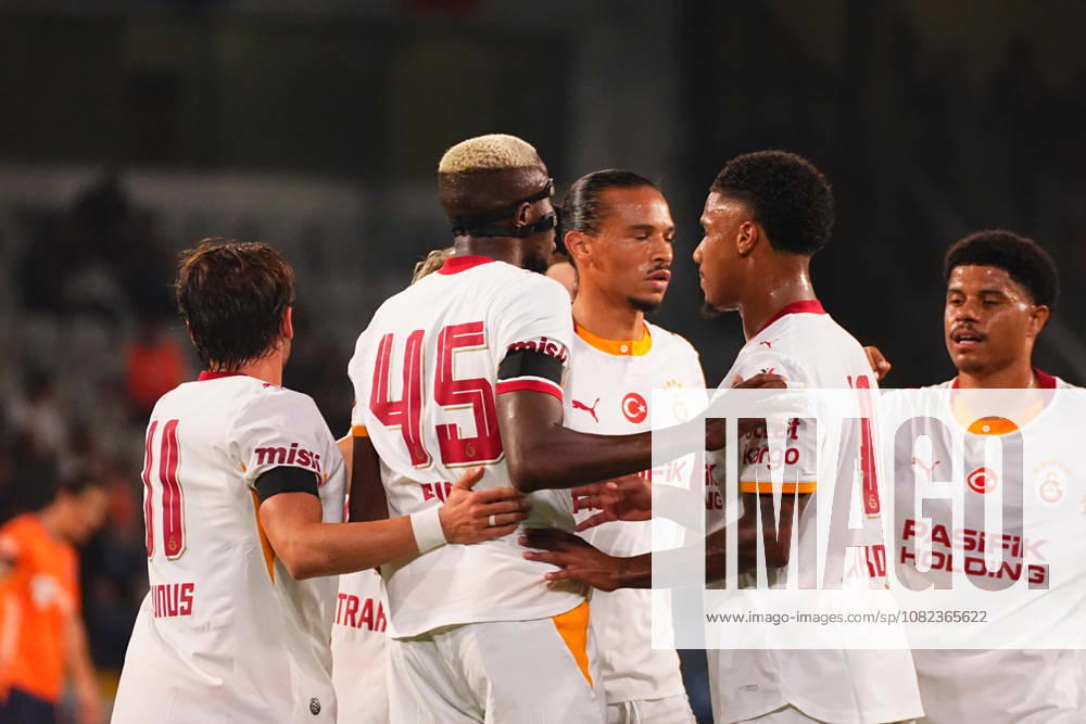 Victor Osimhen of Galatasaray SK celebrates after scoring the first goal of his team with teammates during the Turkish Super League 2026 27 match between Baseaksehir FK and Galatasaray SK at Basaksehir Fatih Terim Stadium, 2026 in Istanbul, Turkey. Istanbul Basaksehir Turkey
