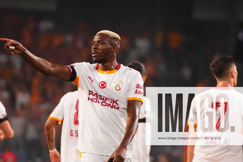 Victor Osimhen of Galatasaray SK celebrates after scoring the first goal of his team during the Turkish Super League 2026 27 match between Baseaksehir FK and Galatasaray SK at Basaksehir Fatih Terim Stadium, 2026 in Istanbul, Turkey. Istanbul Basaksehir Turkey