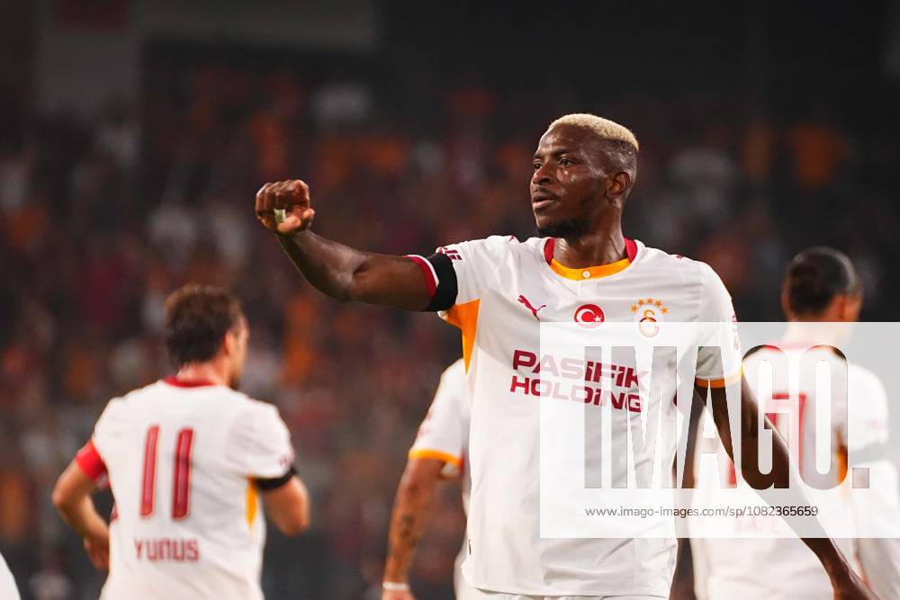 Victor Osimhen of Galatasaray SK celebrates after scoring the first goal of his team during the Turkish Super League 2026 27 match between Baseaksehir FK and Galatasaray SK at Basaksehir Fatih Terim Stadium, 2026 in Istanbul, Turkey. Istanbul Basaksehir Turkey