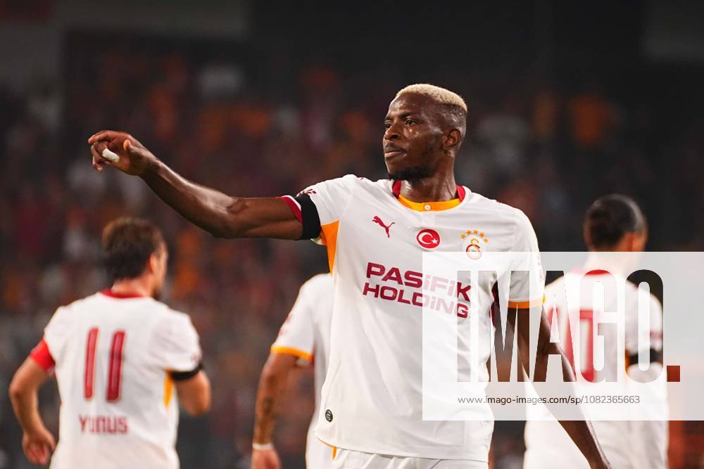 Victor Osimhen of Galatasaray SK celebrates after scoring the first goal of his team during the Turkish Super League 2026 27 match between Baseaksehir FK and Galatasaray SK at Basaksehir Fatih Terim Stadium, 2026 in Istanbul, Turkey. Istanbul Basaksehir Turkey