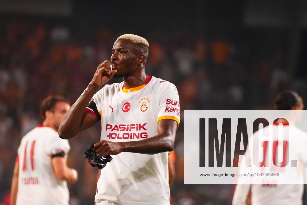 Victor Osimhen of Galatasaray SK celebrates after scoring the first goal of his team during the Turkish Super League 2026 27 match between Baseaksehir FK and Galatasaray SK at Basaksehir Fatih Terim Stadium, 2026 in Istanbul, Turkey. Istanbul Basaksehir Turkey