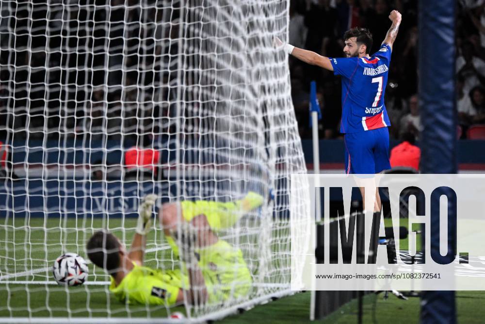 Ligue 1 PSG vs AS Monaco PARIS, FRANCE - SEPTEMBER 4, 2026: Paris Saint-Germains forward Khvicha Kvaratskhelia celebrates scoring a goal during the French L1 football match between Paris Saint-Germain and AS Monaco at the Parc des Princes stadium in Paris on September 4, 2026. Paris ÃŽle-de-France France