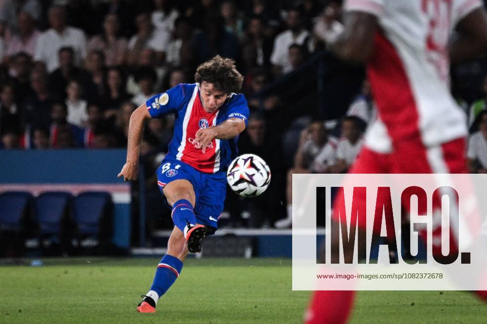 PARIS, FRANCE - SEPTEMBER 4, 2026: Paris Saint-GermainÃ¢â‚¬â ¢s midfielder Joao Neves kicks the ball during the French L1 football match between Paris Saint-Germain and AS Monaco at the Parc des Princes stadium in Paris on September 4, 2026. Paris France - ZUMAq101 20260904_zna_q101_179