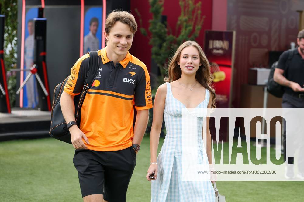 Oscar Piastri of the McLaren Formula 1 Team No. 81 and his partner, Lily Zneimer, arrive at the paddock; Free Practice 3, Italian Grand Prix, Motorsports, Men, Formula 1, September 5, 2026, Monza, Lombardy, Italy