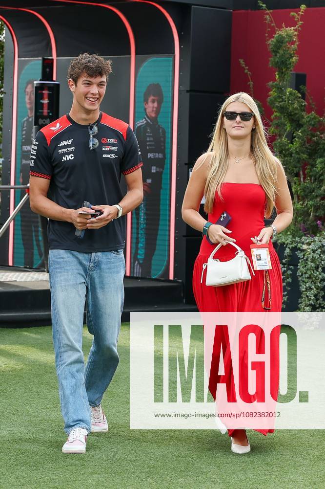 Oliver Bearman MoneyGramm Haas 87 and his partner Alicia Torriani arrive at the paddock, Free Practice 3, Italian Grand Prix, Motorsports, Men s, Formula 1, September 5, 2026, Monza, Lombardy, Italy