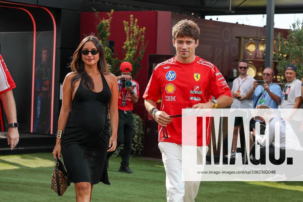Charles Leclerc of Scuderia Ferrari HP 16 and his wife, Alexandra Saint Mleux, who is expecting a baby, arrive at the paddock; Free Practice 3, Italian Grand Prix, Motorsports, Men, Formula 1, September 5, 2026, Monza, Lombardy, Italy