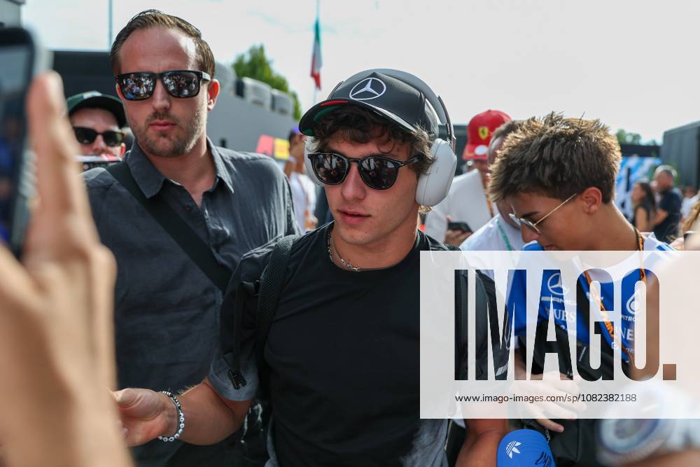 Kimi Antonelli of Mercedes AMG Petronas No. 12 arrives at the paddock and is surrounded by fans, Free Practice 3, Italian Grand Prix, Motorsports, Men, Formula 1, September 5, 2026, Monza, Lombardy, Italy