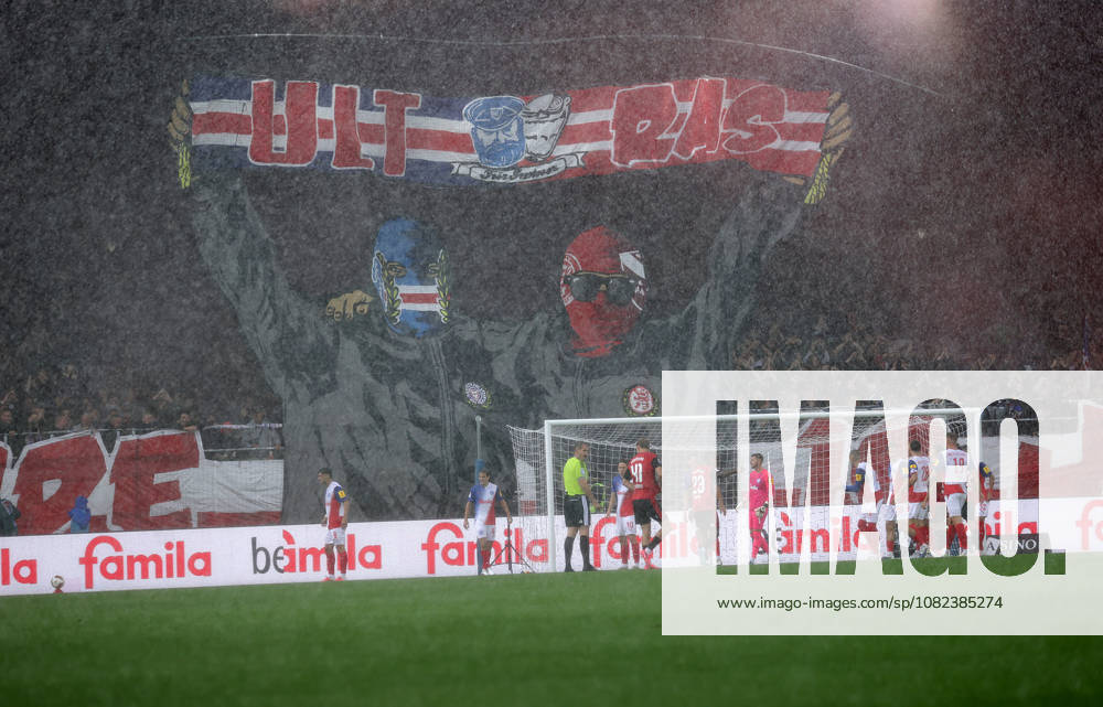 Heavy Rain, Soccer Choreography, Men s, 2026–2027 Season, 2. Bundesliga, Holstein Stadium, Holstein Kiel vs. 1. FC Nuremberg. DFL regulations prohibit any use of photographs as image sequences and or quasi-video.