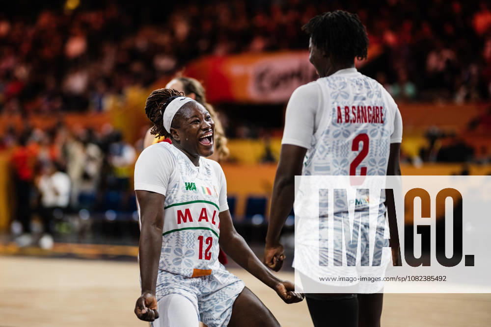2026 FIBA Women’s Basketball World Cup: Mali vs. Spain, September 5, 2026. Maimouna Haidara (Mali, No. 10) celebrates with Aminata Sangare (Mali, No. 2). Basketball, FIBA Women’s Basketball World Cup 2026, Group Stage, Group A, Matchday 2: Mali vs. Spain on September 5, 2026, at the Max Schmeling Halle, Berlin