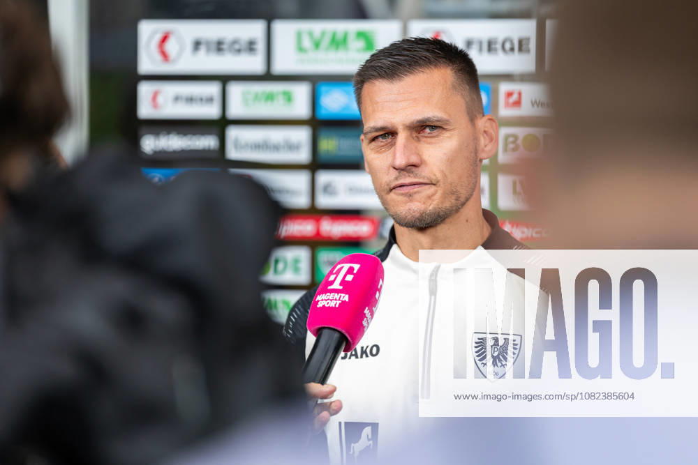 Thomas Woerle of SC Preussen Münster, head coach, in an interview with Magenta Sport GER; SC Preussen Münster vs. TSV Havelse, soccer, 3rd Division, Matchday 4, 2026–2027 season, September 5, 2026 DFL regulations prohibit the use of photographers to create image sequences and or quasi-video footage GER, SC Preussen Münster vs. TSV Havelse, soccer, 3. Liga, Matchday 4, 2026–2027 season, September 5, 2026, Münster