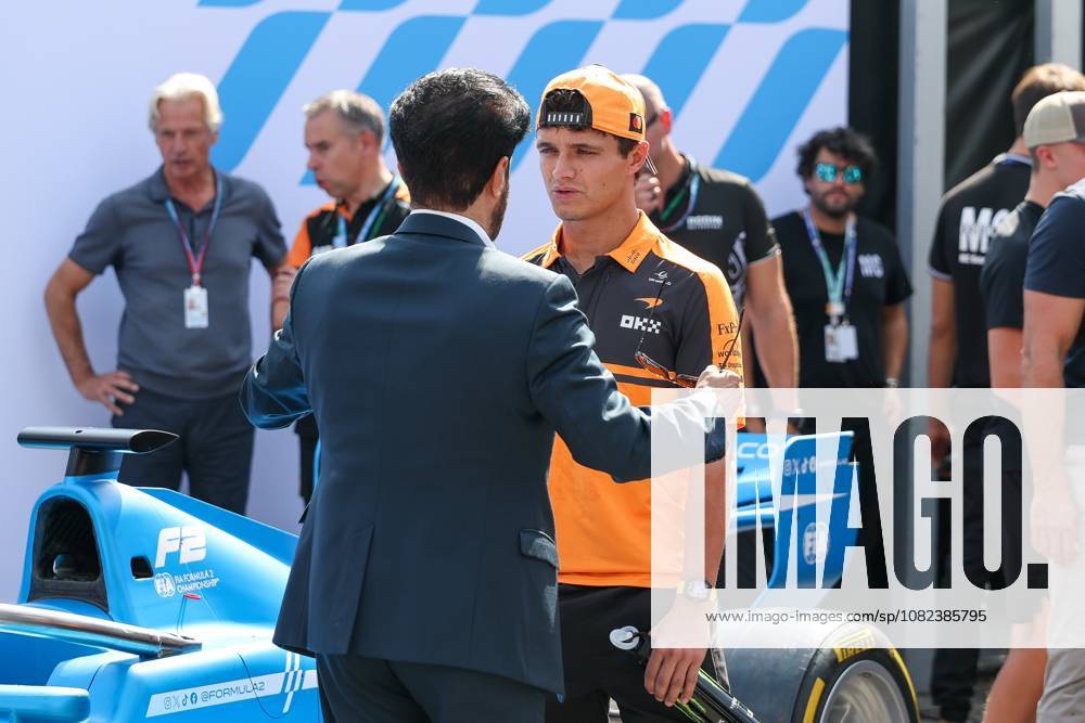 FIA President Mohammed bin Sulayem in conversation with Lando Norris, McLaren Formula 1 Team 1, Free Practice 3, Italian Grand Prix, Motorsports, Men, Formula 1, September 5, 2026, Monza, Lombardy, Italy