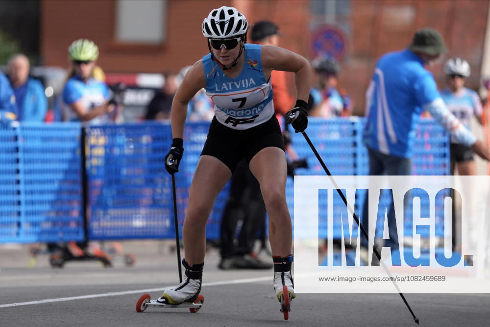 Yevgeniya Vadutova of Kazakhstan competes during the Sprint Qualification race of the FIS Rollerski World Championships 2026 in Madona, Latvia, on September 5, 2026. Madona Latvia