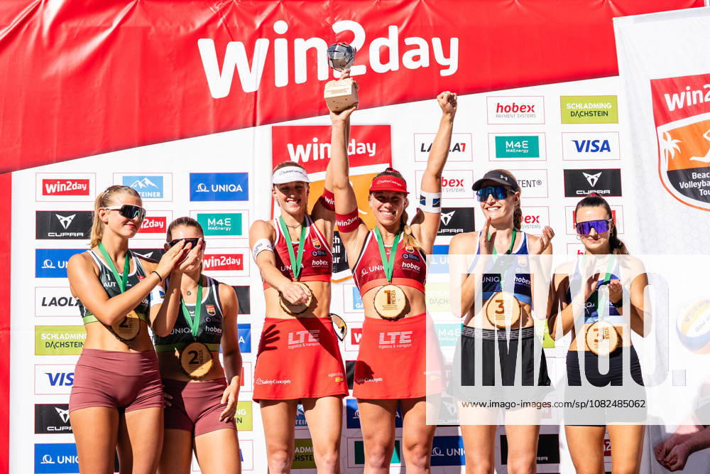 Beach volleyball, Beachvolleyball - MEVZA Schladming SCHLADMING,AUSTRIA,06.SEP.26 - BEACH VOLLEYBALL - win2day Tour PRO, MEVZA Schladming. Image shows Magdalena Rabitisch (AUT), Oleksandra Shkarupa (AUT), Dorina klinger (AUT), Ronja Klinger (AUT), Tjasa Kotnik (SVK) and Tadja Lovsin (SVK). GEPAxpictures Arellano