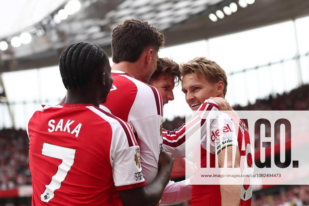London, England, 6th September 2026. Martin Odegaard of Arsenal scoring and celebrating his sides second goal during the Arsenal vs Chelsea Premier League match at the Emirates Stadium, London. Picture credit should read: David Klein Sportimage . SPI_050_DK_Arsenal_Chelsea SPI-4978-0050