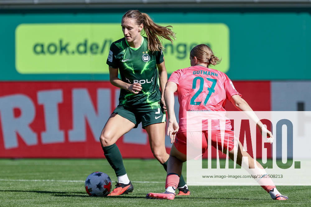 Lara Prasnikar (VfL Wolfsburg, 9) and Sarah Gutmann (SV Werder Bremen, 27) in a one-on-one battle, duel, dynamic moment, action, game scene, DFB REGULATIONS PROHIBIT ANY USE OF PHOTOGRAPHS AS SEQUENCE IMAGES AND OR VIDEO-LIKE PHOTO SERIES DFB REGULATIONS PROHIBIT ANY USE OF PHOTOGRAPHS AS IMAGE SEQUENCES AND OR QUASI-VIDEO, September 6, 2026, Wolfsburg, Germany, soccer, Google Pixel Women’s Bundesliga, VfL Wolfsburg vs. SV Werder Bremen