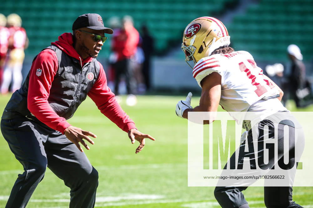 MELBOURNE, AUSTRALIA - SEPTEMBER 08: Jordan Watkins 17 of the San Francisco 49ers during practice at an NFL, American Football Herren, USA media opportunity at AAMI Park on September 08, 2026 in Melbourne, Australia. Melbourne Australia - ZUMAp121 20260908_zsp_p121_036