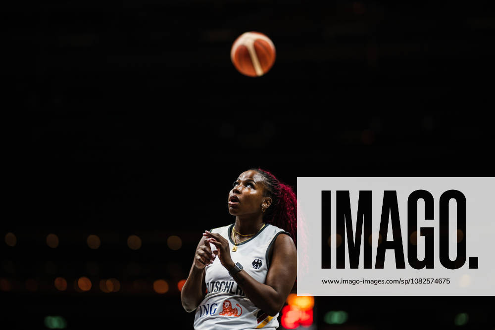 FIBA Women’s Basketball World Cup 2026 Germany Training Session, September 8, 2026 Alexis Peterson Germany, 1, Ball flies over her Basketball, FIBA Women’s Basketball World Cup 2026, Final Phase, Germany practice on September 8, 2026, at the Uber Arena, Berlin