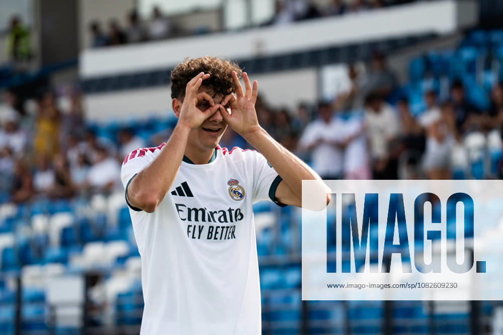 ESP UEFA Youth League: Real Madrid vs. Inter Milan. Fran Santamaria of Real Madrid scores a goal and celebrates during the UEFA Youth League match between Real Madrid and Inter Milan, played at the Di Stefano Stadium in Valdebebas, Madrid, on September 8, 2026, in Madrid, Spain. Soccer