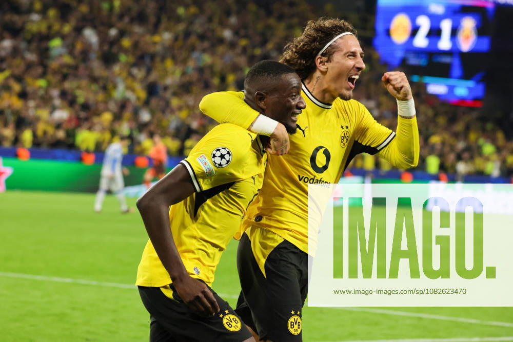 Dortmund, Deutschland: 08.09..2026 - UEFA Champions League 2026 27 - Borussia Dortmund vs. FC Villarreal Im Bild: v.li. Torschütze Serhou Guirassy (BVB) macht das Tor zum 2:1 für Dortmund und jubelt mit Fabio Silva (BVB)