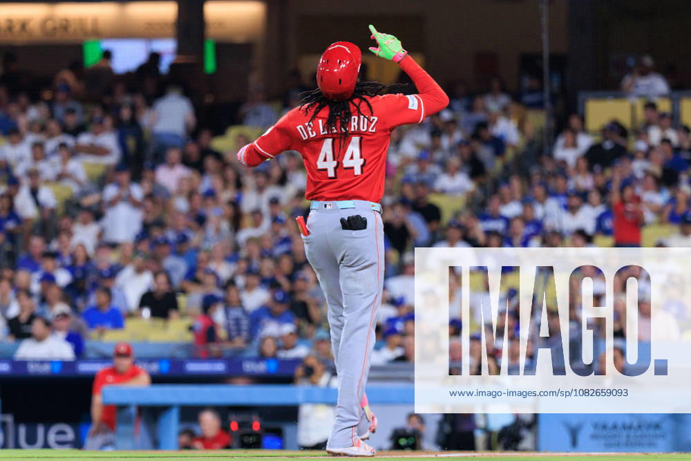 Elly De La Cruz 44 of the Cincinnati Reds celebrates after hitting a solo home run in the first inning during a regular-season MLB, Baseball Herren, USA game against the Los Angeles Dodgers on Tuesday September 8, 2026 at Dodger Stadium in Los Angeles, California. Dodgers defeat Reds, 3-2. JAVIER ROJAS PI Los Angeles USA - ZUMAp124 20260908_zaa_p124_015