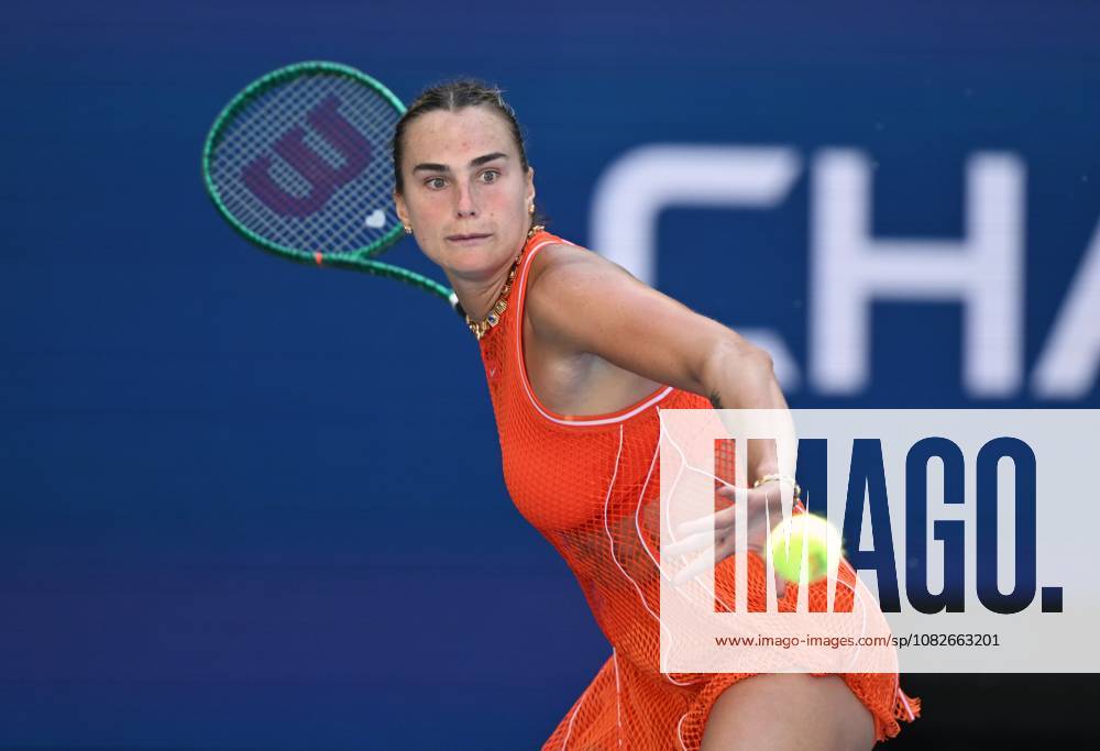 (260909) -- NEW YORK, Sept. 9, 2026 -- Aryna Sabalenka of Belarus eyes the ball during the women s quarterfinal match against Linda Noskova of Czech Republic at the 2026 US Open tennis championships in New York, the United States, Sept. 8, 2026. ) (SP)U.S.-NEW YORK-TENNIS-US OPEN-WOMEN S SINGLES-SABALENKA LixRui