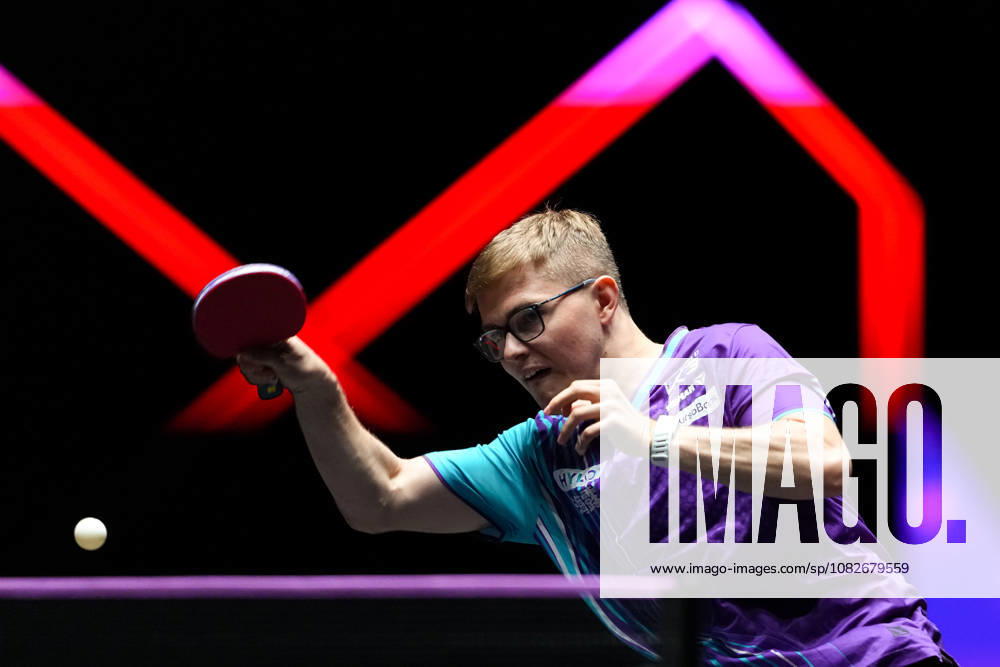 (260909) -- MACAO, Sept. 9, 2026 -- Alexis Lebrun hits a return during the men s singles round of 32 match between Manav Thakkar of India and Alexis Lebrun of France at the 2026 World Table tennis, Tischtennis (WTT) Champions Macao in Macao, south China, Sept. 9, 2026. ) (SP)CHINA-MACAO-TABLE TENNIS-WTT-MEN S SINGLES (CN) CheongxKamxKa