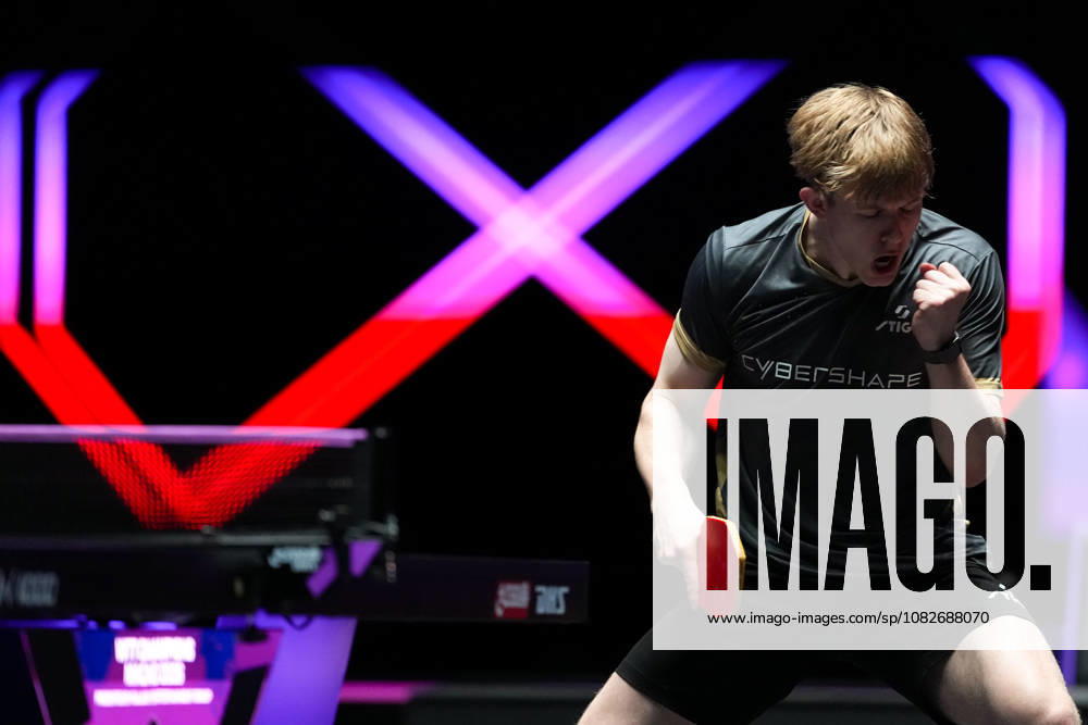 (260909) -- MACAO, Sept. 9, 2026 -- Tom Jarvis celebrates during the men s singles round of 32 match between Matsushima Sora of Japan and Tom Jarvis of England at the 2026 World Table tennis, Tischtennis (WTT) Champions Macao in Macao, south China, Sept. 9, 2026. ) (SP)CHINA-MACAO-TABLE TENNIS-WTT-MEN S SINGLES (CN) CheongxKamxKa