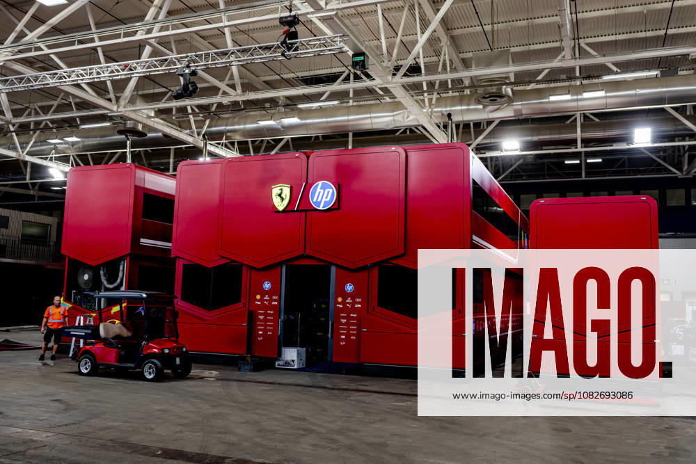 MADRID The Ferrari motorhome, parked inside a hall during the Formula 1 Spanish Grand Prix at the Madrid Circuit on September 9, 2026, in Madrid, Spain. Photo by DeFodi Images