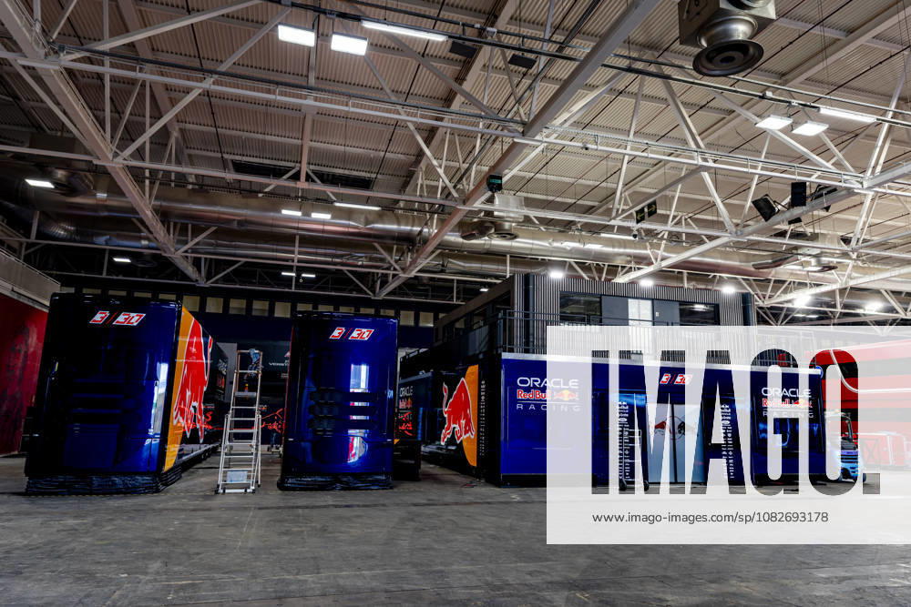 MADRID The Red Bull motorhome parked inside a hall during the Formula 1 Spanish Grand Prix at the Madrid Circuit on September 9, 2026, in Madrid, Spain. Photo by DeFodi Images