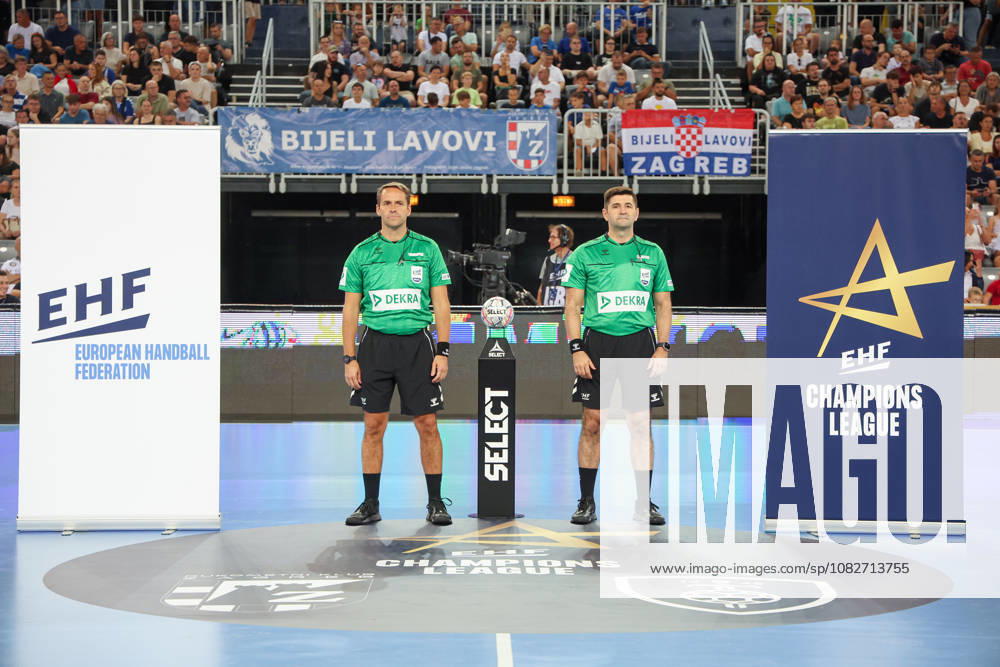 HC Zagreb v RK Celje Pivovarna Lasko - EHF Champions League Men Group Phase - Group C ZAGREB, CROATIA - SEPTEMBER 9: Referees Blagojche Todorovski and Dimitar Mitrevski prior to the EHF Champions League Men Group Phase match between HC Zagreb and RK Celje Pivovarna Lasko at Arena Zagreb on September 9, 2026 in Zagreb, Croatia. MatijaxHabljak PIXSELL