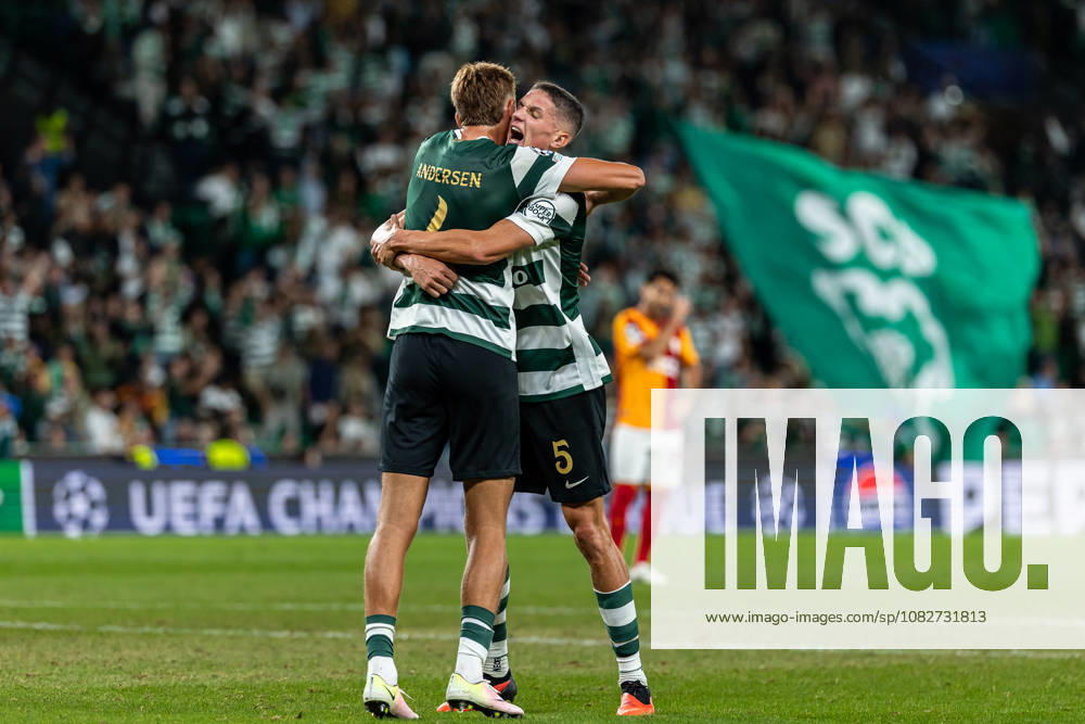 Sergi Altimira of Sporting CP celebrates Silas Andersen of Sporting CP during the Uefa Champions League 2026-27 match between Sporting CP and Galatasaray SK at Estadio Jose Alvalade on September 9, 2026 in Lisbon, Portugal. Lisbon Portugal - ZUMAs391 20260909_znp_s391_056