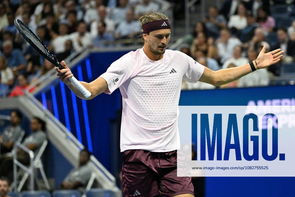 Alexander Zverev reacts against Botic van de Zandschulp 6-2-7-5 6-1 in Arthur Ashe Stadium during the quarter finals at the 2026 US Open Tennis Championship held at the USTA Billie Jean King National Tennis Center in New York City on Tuesday, September 9, 2026. NYP20260909514 LARRYxMARANO